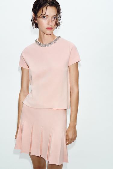PLEATED KNIT MINI SKIRT - Pastel pink by Zara