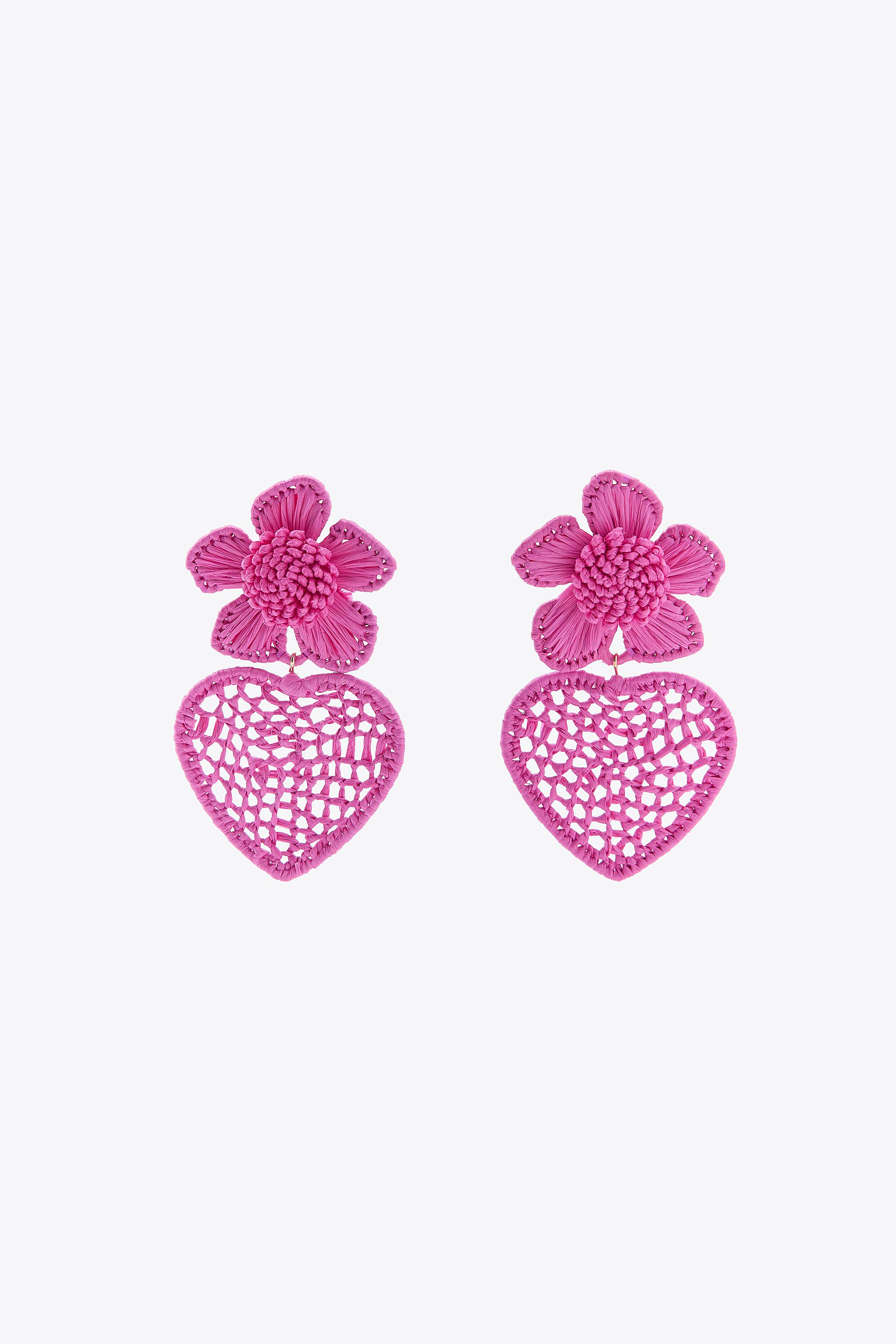 RAFFIA FLORAL HEART EARRINGS