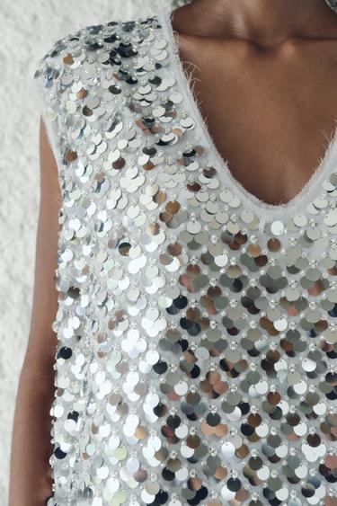 ZW COLLECTION SEQUIN TOP - Silver by Zara
