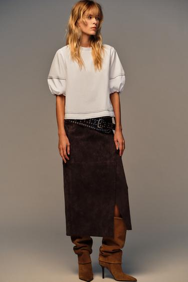 TOPSTITCHED BALLOON SLEEVE SHIRT - White by Zara