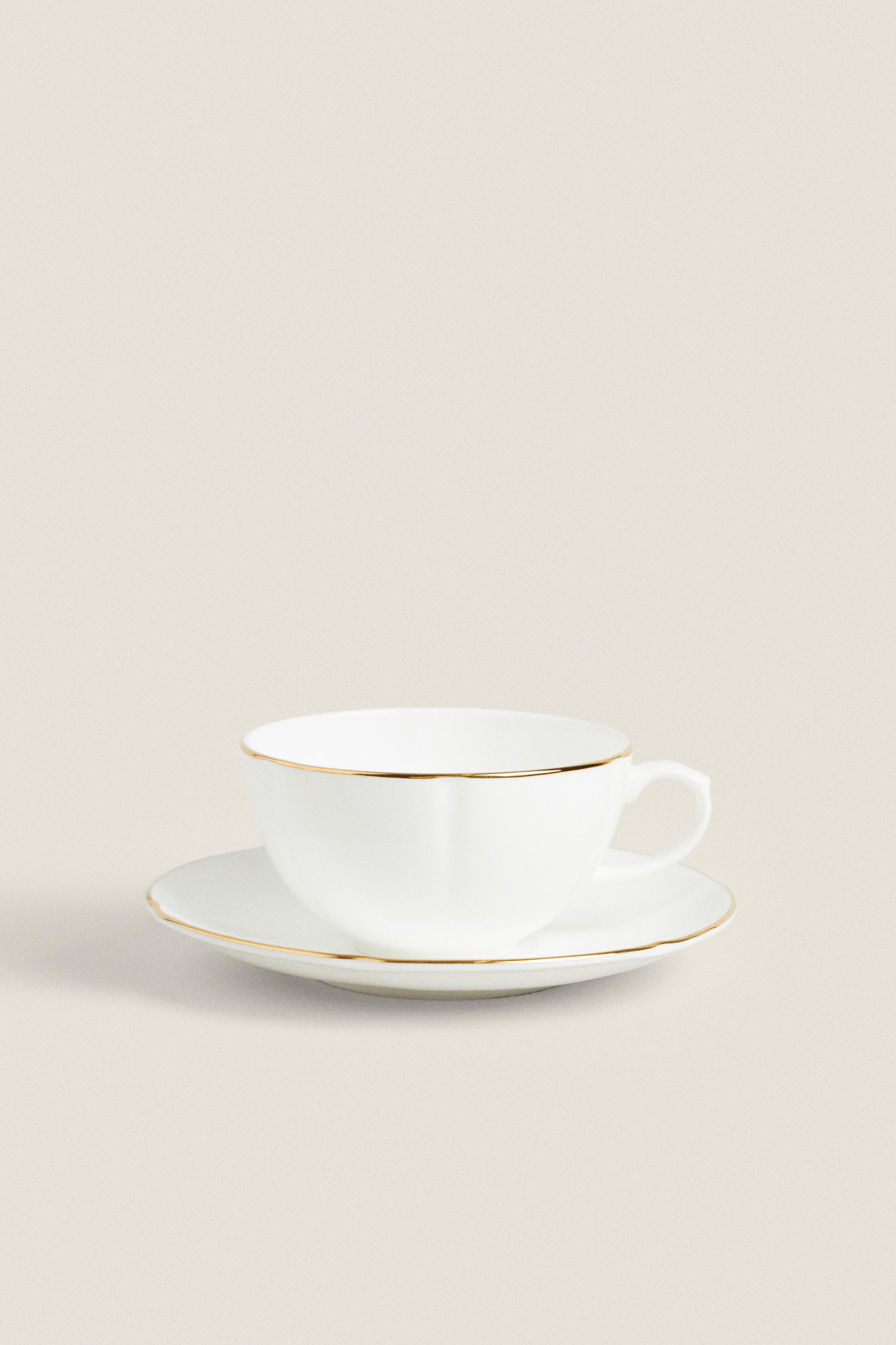 BONE CHINA TEACUP WITH RIM - Gold | ZARA Turkey