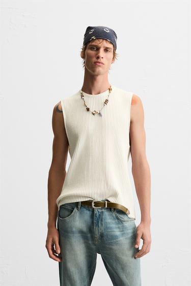 DÉBARDEUR EN MAILLE CÔTELÉE - Blanc cassé de Zara