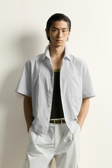 RELAXED FIT JACQUARD CHECK SHIRT - Blue grey by Zara