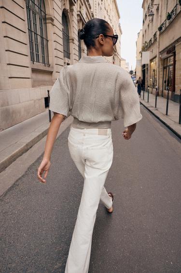 CHEMISE MANCHES COURTES NŒUD - Écru / Noir de Zara - Image 3