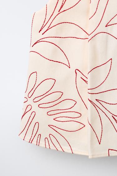 CONTRAST EMBROIDERED LEAF TOP - Ecru / Red by Zara - Image 3