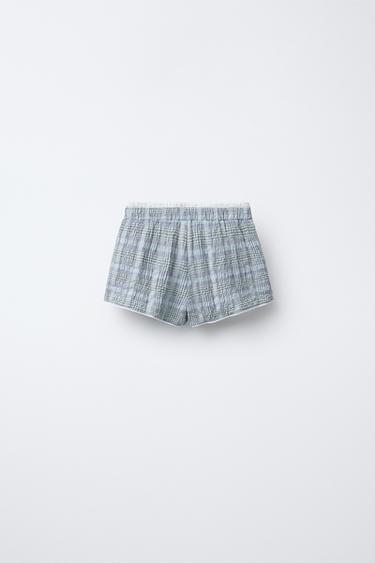 CHECK PRINT BERMUDA SHORTS WITH DOUBLE WAISTBAND - Blue / Lavender by Zara - Image 1