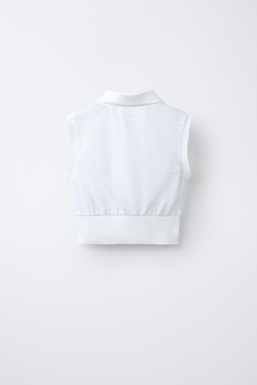 STRIPED CROPPED POLO SHIRT - White by Zara - Image 1