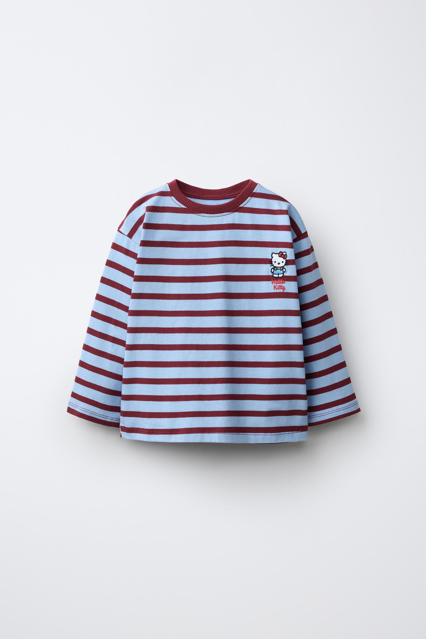 Детская футболка Zara Hello Kitty © Sanrio Embroidered Striped, цвет: Полосатый — фото 2