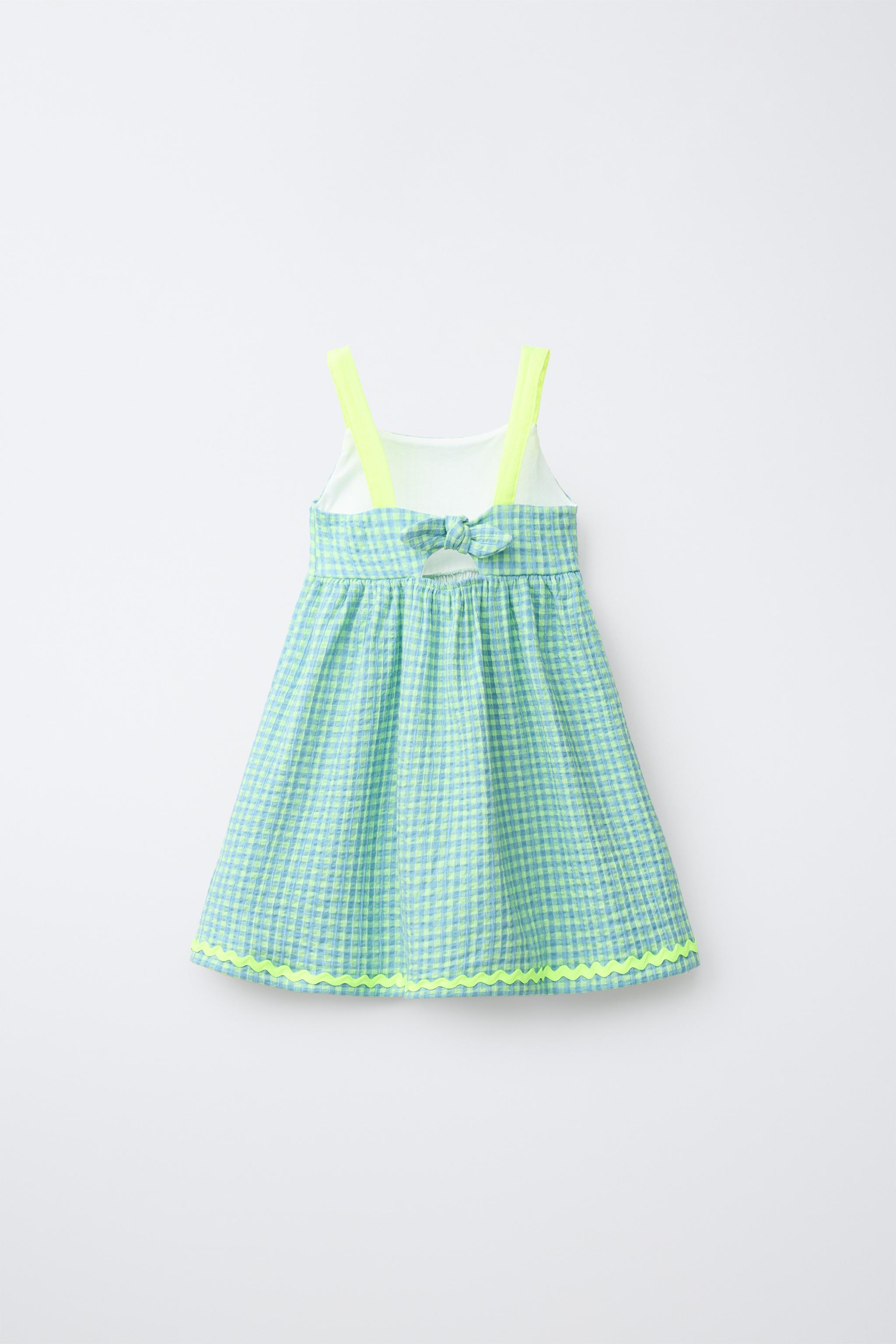 CONTRAST WAVE TRIM PRINT DRESS — Light lime green