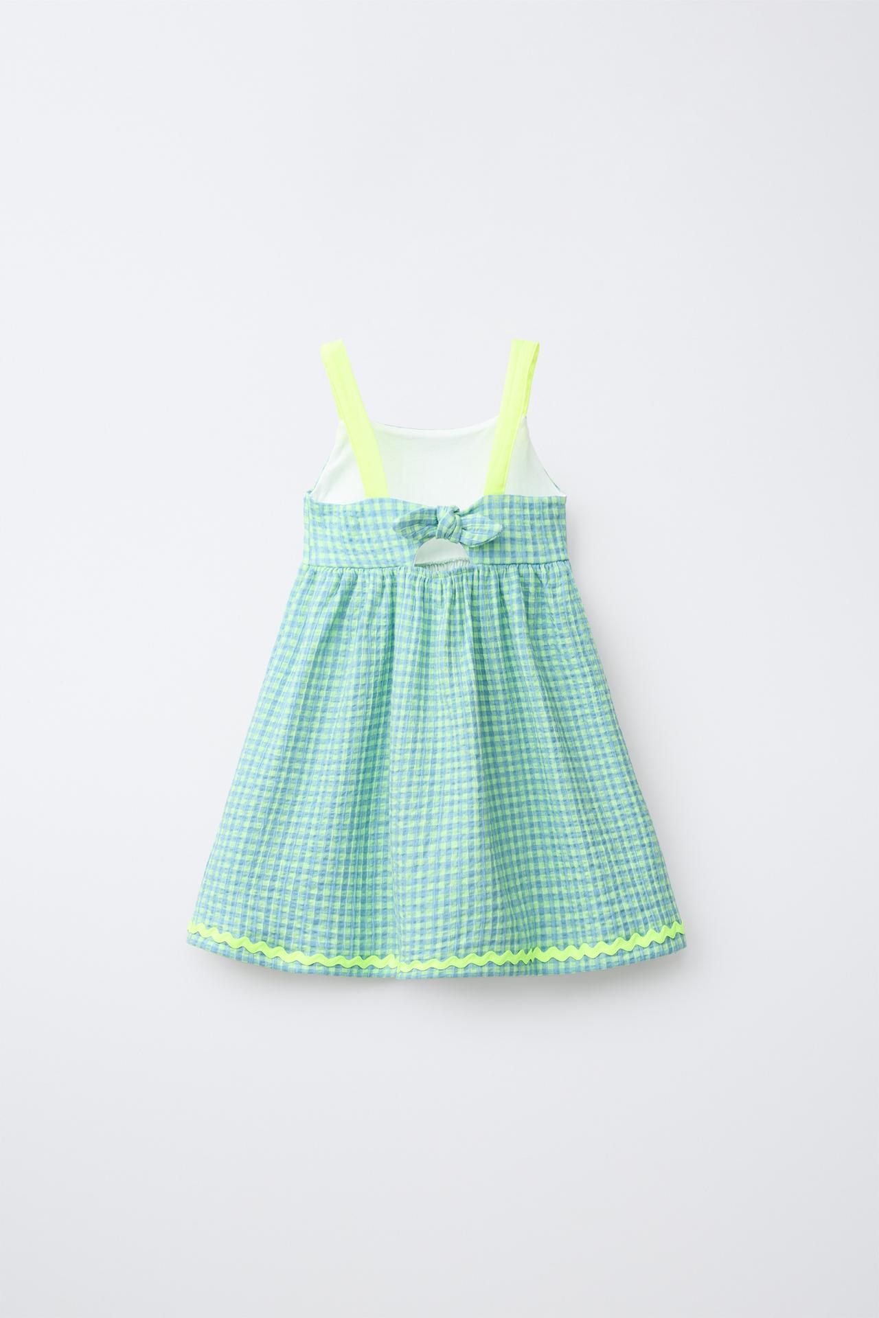 CONTRAST RICKRACK PRINT DRESS — Light lime green