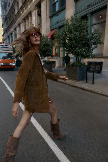 100% LEATHER LONG JACKET - whisky by Zara - Image 1