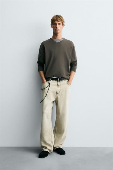 Zara BASIC V-NECK SWEATER - Brown