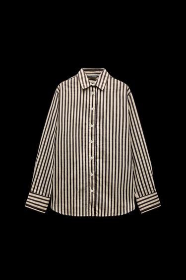 CAMISA OVERSIZE RAYAS - Beige-marro de Zara - Imagen 0