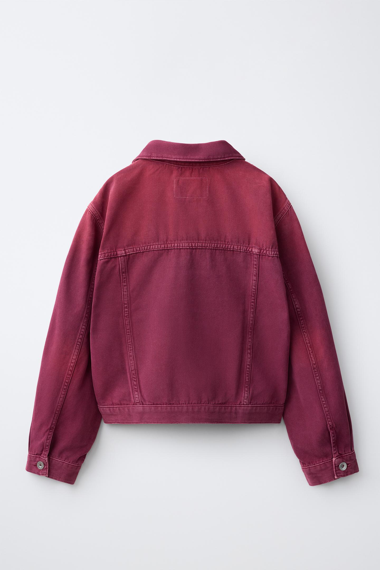 Детская куртка Zara Washed Effect Twill, цвет: Малиновый — фото 3