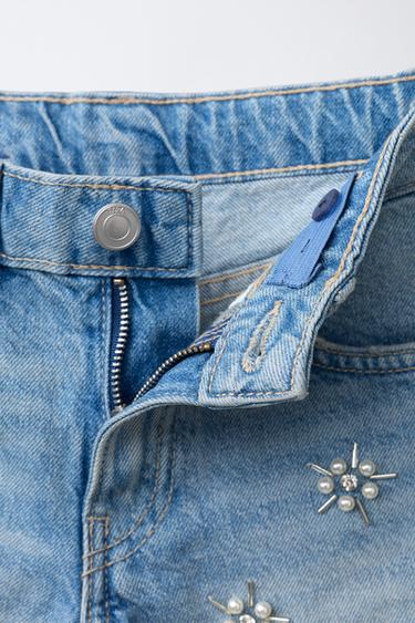 FAUX PEARL DENIM BERMUDA SHORTS - Blue by Zara - Image 2