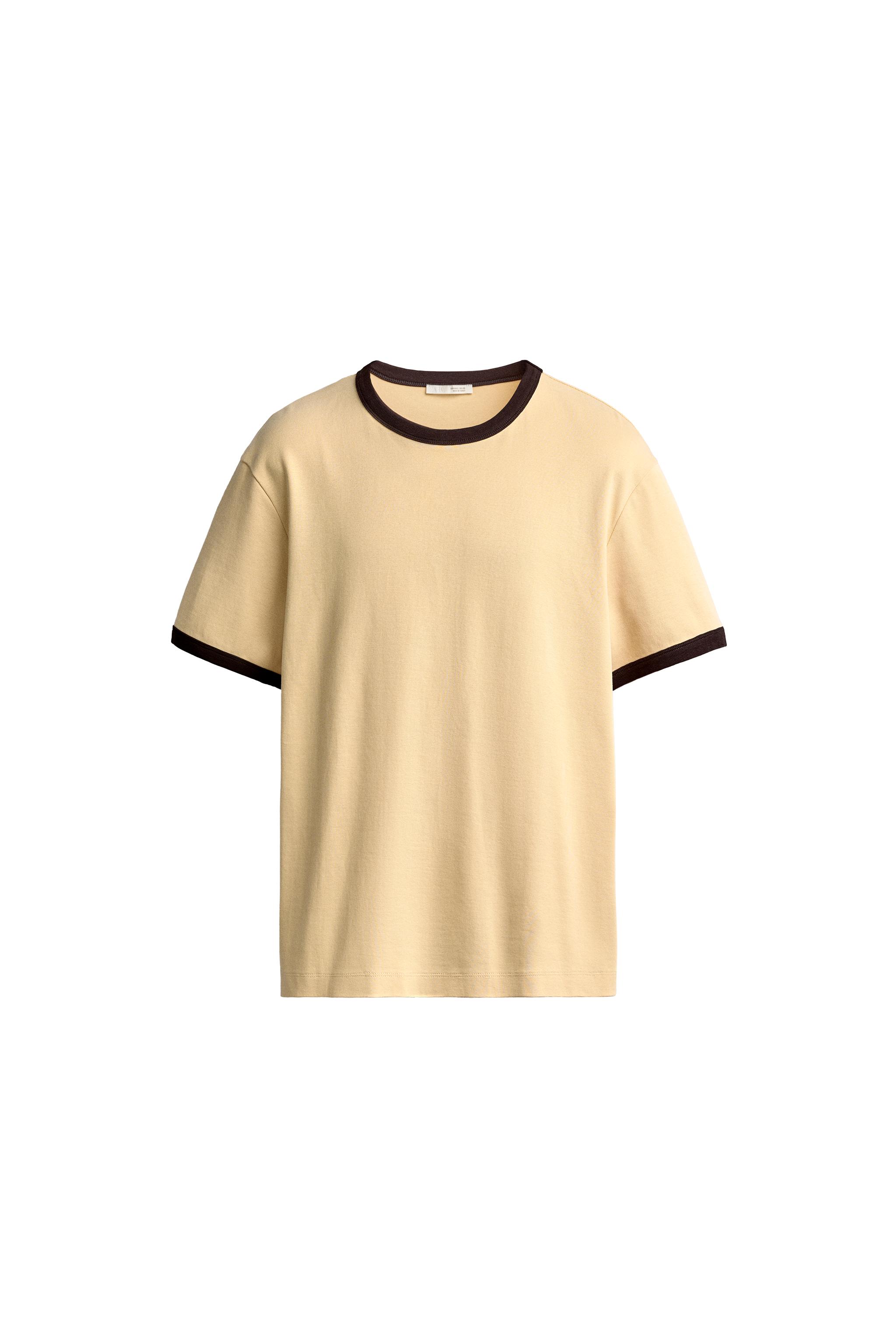 RINGER BASIC CONTRAST RIBBED T-SHIRT - Yellow | ZARA Turkey