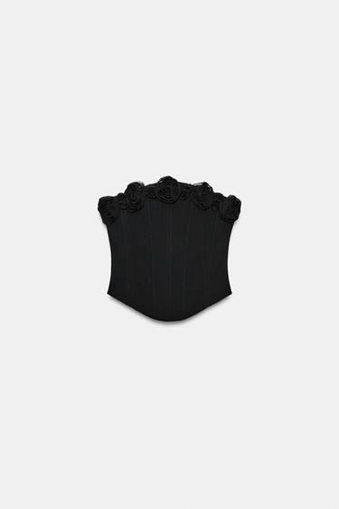 FLORAL CORSETRY-INSPIRED TOP - Black by Zara - Image 4