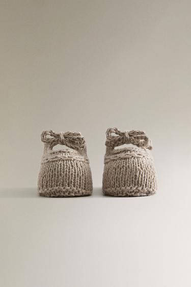 CHUNKY KNIT BALLERINAS WITH TIE - Light beige de Zara - Image 2