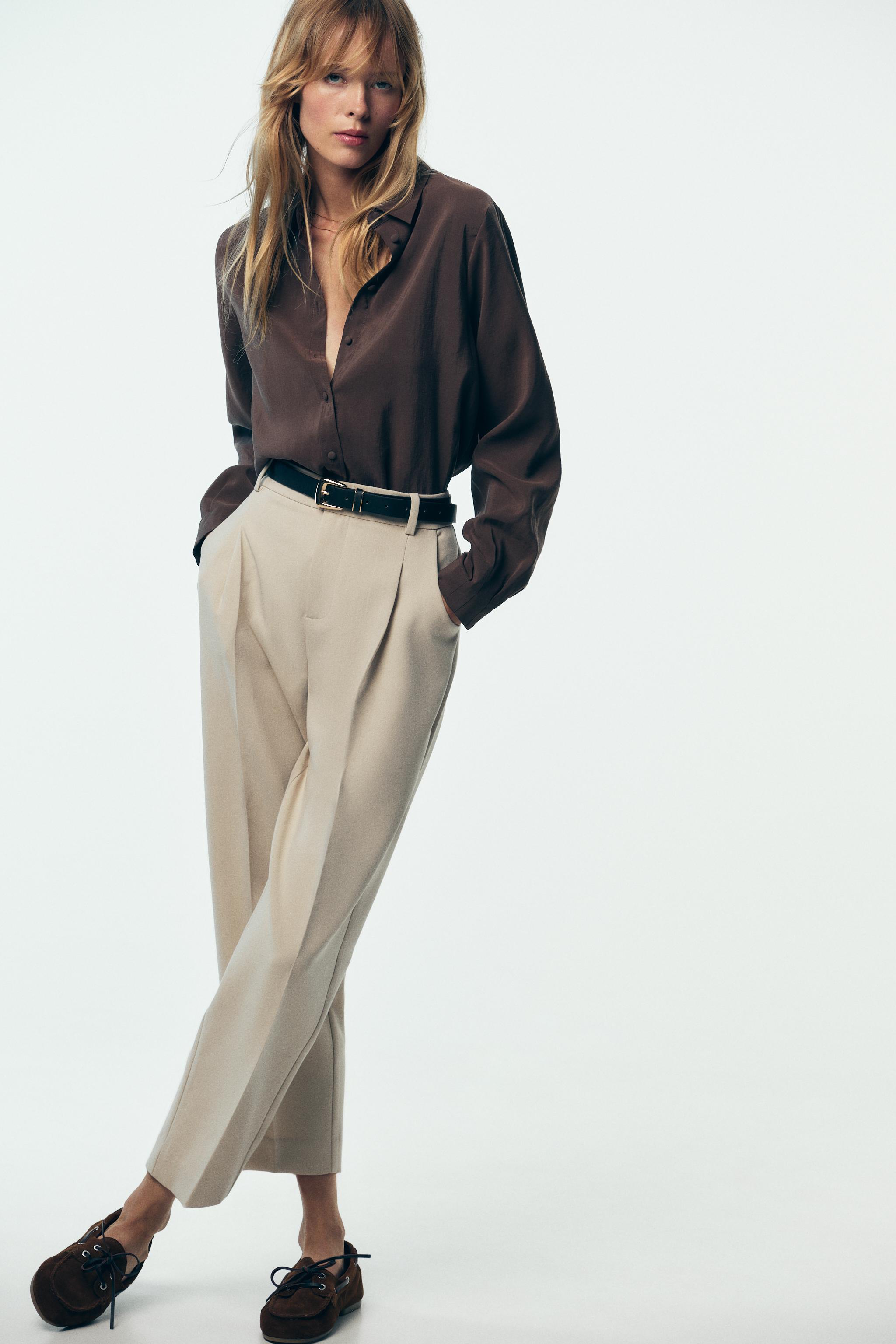 パンツ BELTED LOOSE STRAIGHT PANTS PLEATED BELTED PANTS - Light camel | ZARA United States