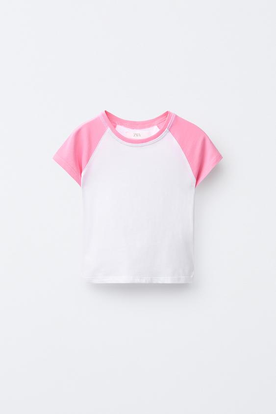 CAMISETA MANGA RANGLÁN - Rosa / Blanco de Zara - Imagen 0