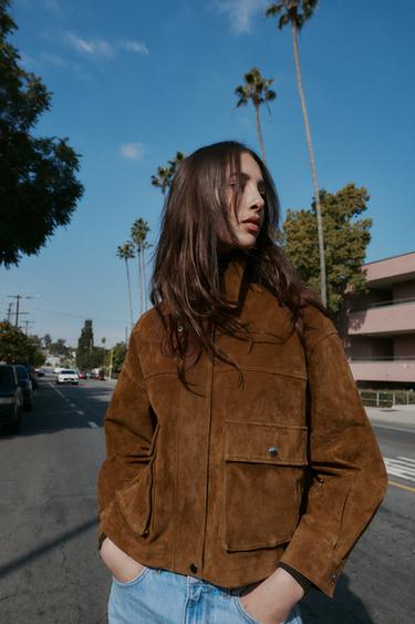 CAZADORA BOMBER 100% PIEL - whiskey de Zara