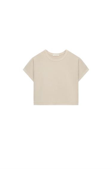 CROPPED FADED-EFFECT T-SHIRT - Stone by Zara