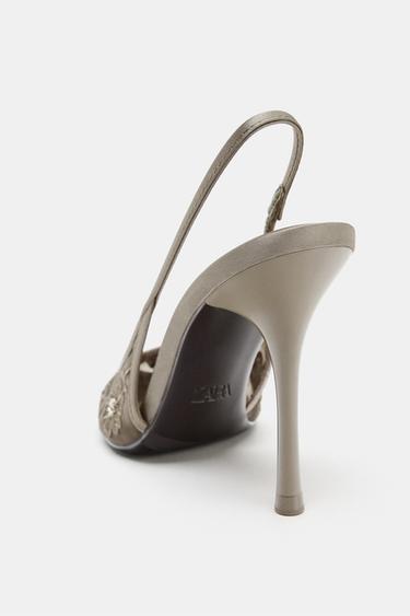 CHAUSSURES À TALONS EN MESH BRODÉ - Gris taupe de Zara - Image 3