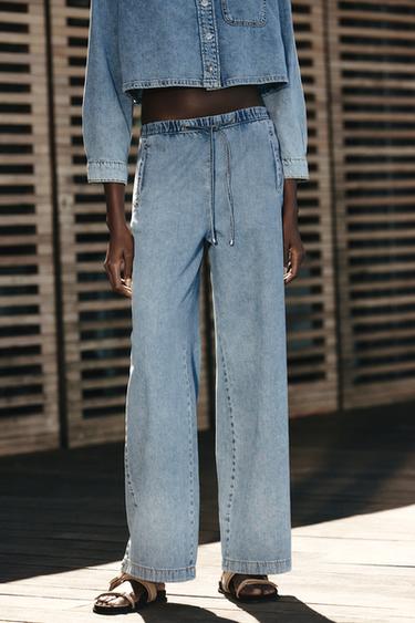JEAN Z1975 JOGGER WIDE LEG TAILLE NORMALE LONG - Bleu moyen de Zara - Image 1