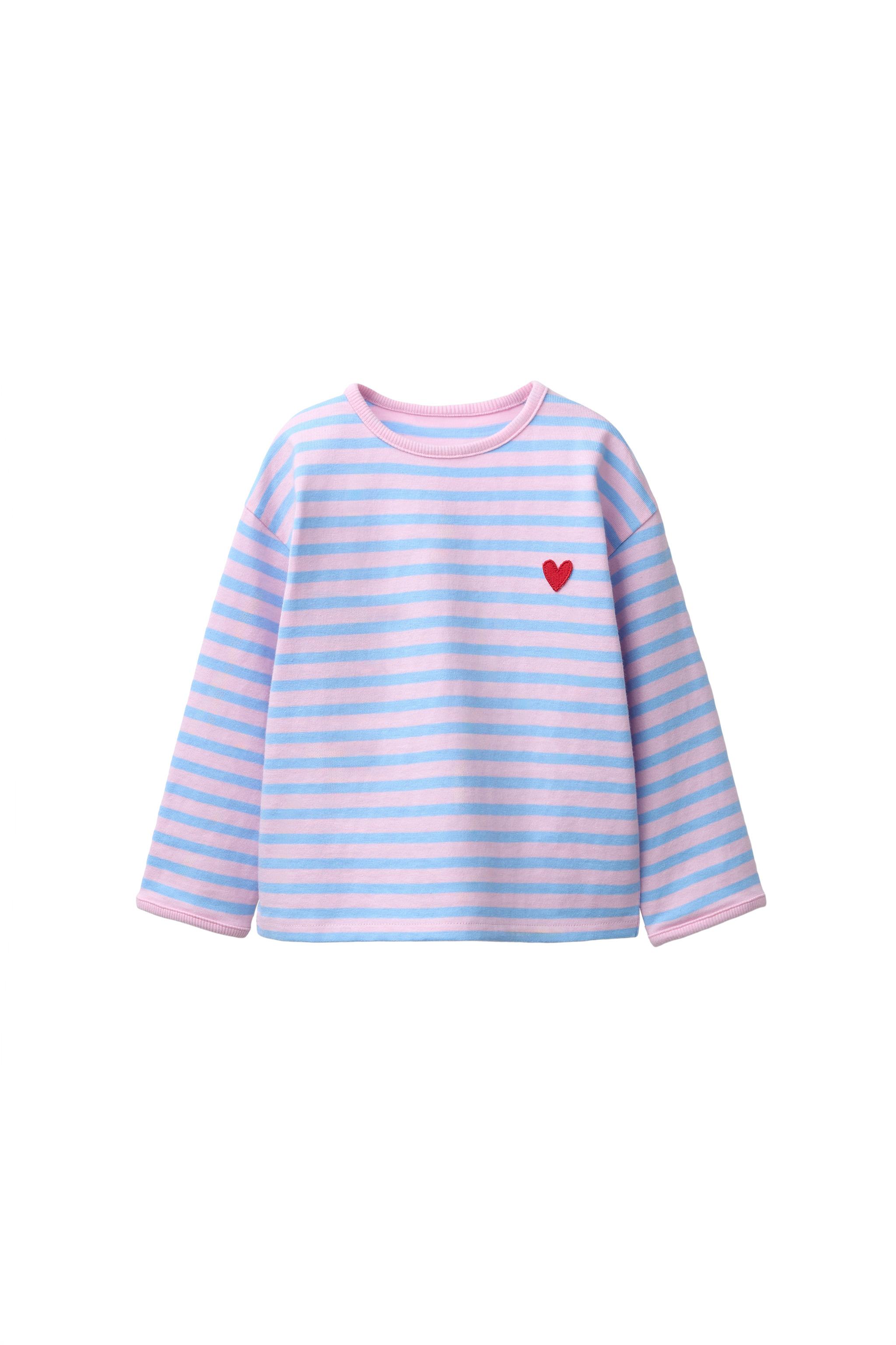 ハート刺繍ストライプTシャツ - パステルブルー | ZARA Japan / 日本