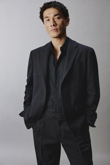 VESTE DE COSTUME 100% LAINE - Bleu marine foncé de Zara - Image 4