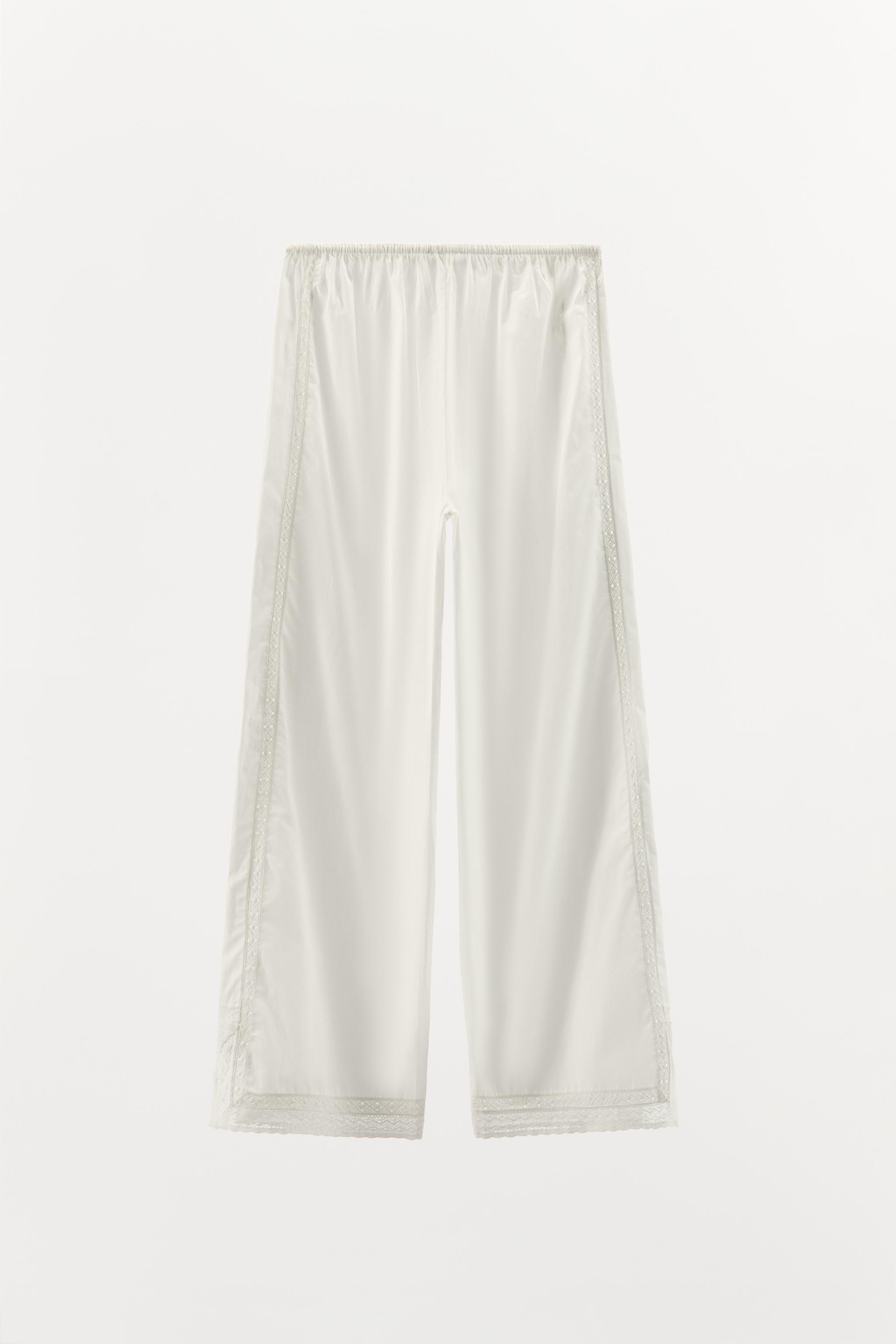 スペイン発送 ZARA レースコットンパジャマパンツ 今季新作！ コットンレースパジャマパンツ - オフホワイト | ZARA Japan / 日本