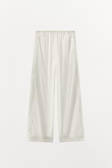 LACE TRIM COTTON PYJAMA BOTTOMS - Oyster-white by Zara - Image 5