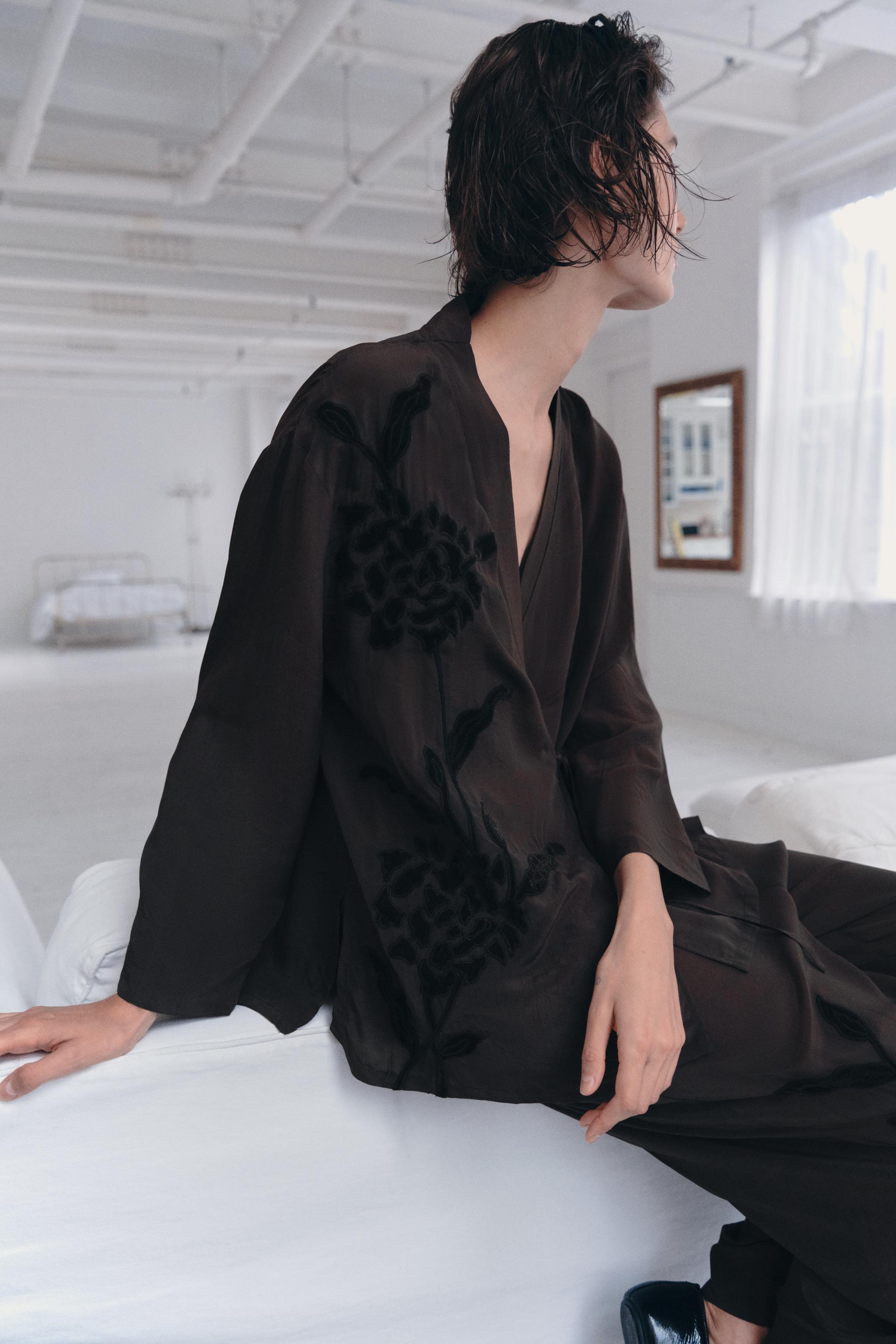 Velvet Embroidery Wrap Blouse by Zara