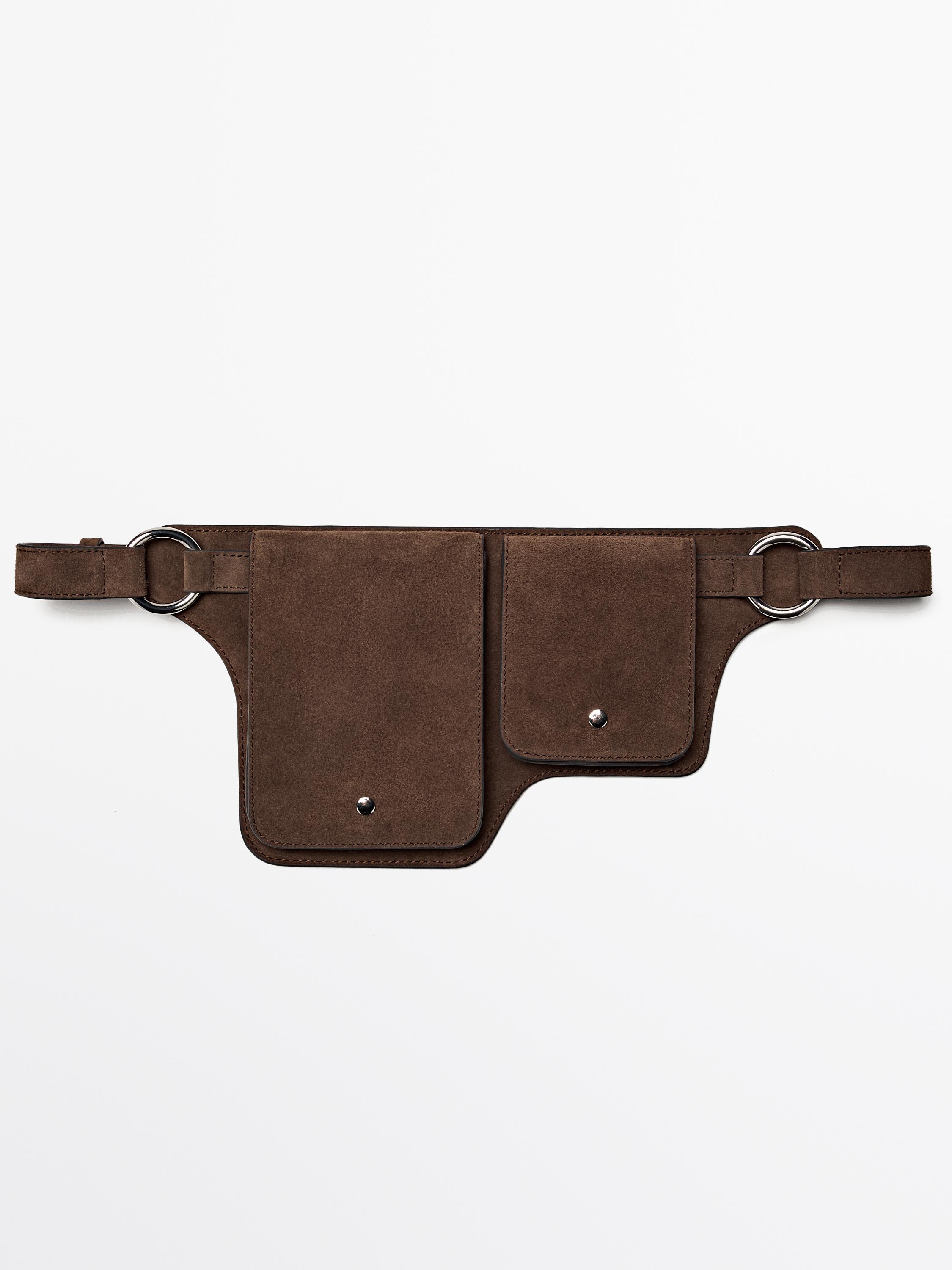 Split leather double compartment belt bag