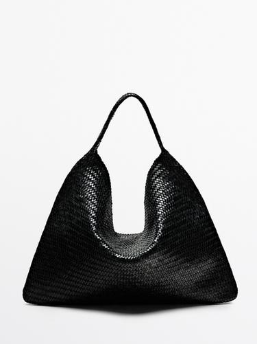 Bolso maxi shopper trenzado piel napa - Negro de Zara