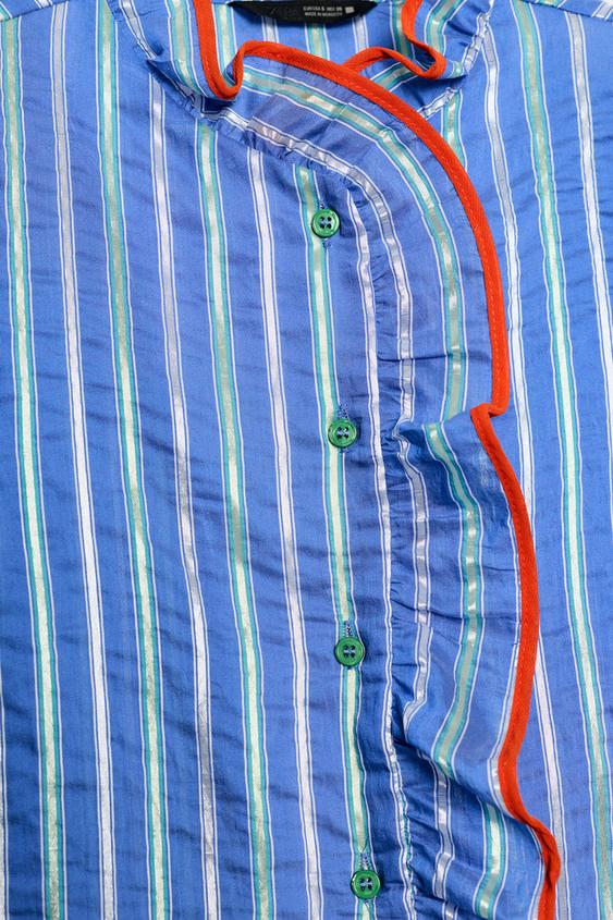 CHEMISE À RAYURES ET VOLANTS - Bleu de Zara - Image 6