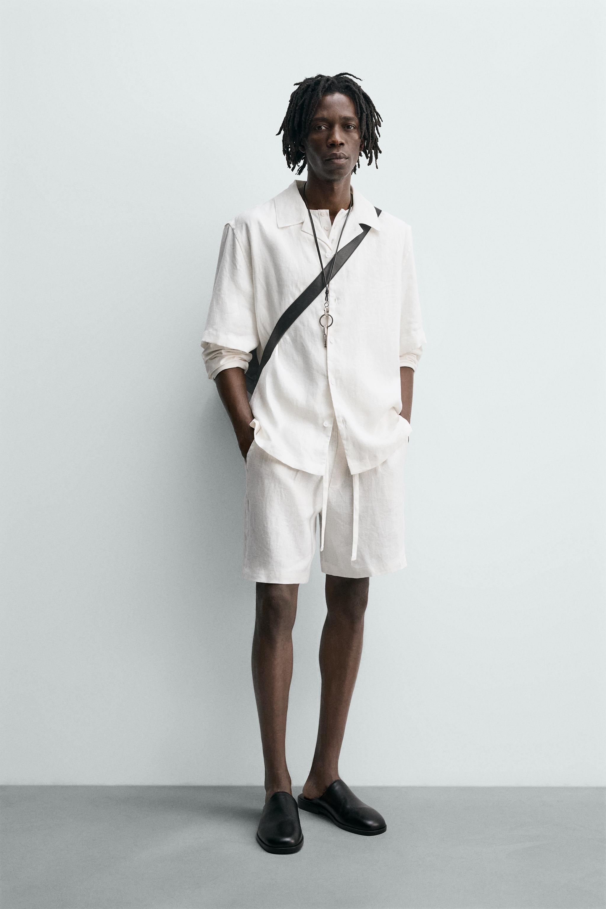 Zara %100 KETEN RELAXED FIT BERMUDA