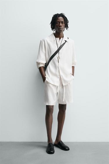 100% LINEN RELAXED FIT BERMUDA SHORTS - White by Zara