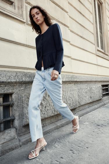 BLAZER PEPLUM CON LINO - Marino de Zara