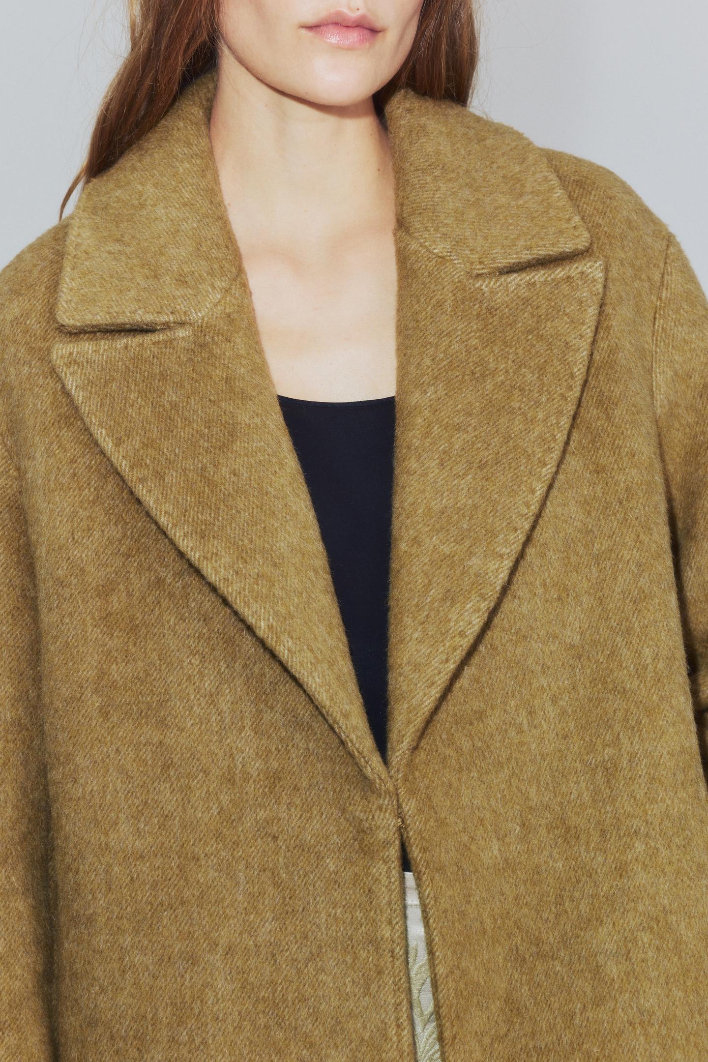 Женское пальто Zara ZW Collection Long Wool Blend, цвет: Горчичный — фото 3
