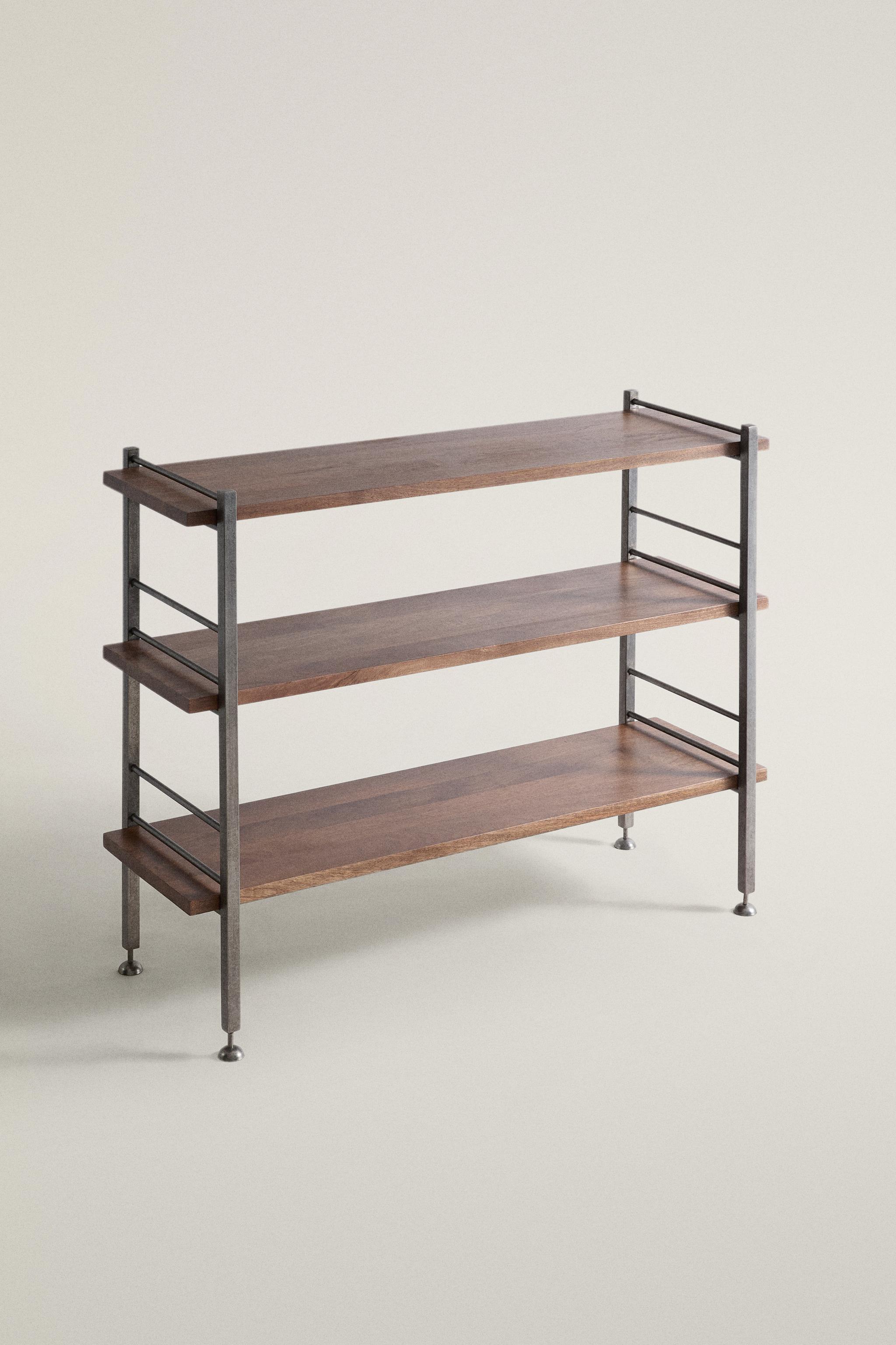 STEEL AND WOOD LOW SHELF UNIT