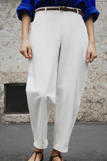 CHINO TROUSERS WITH BRAIDED BELT - Ecru by Zara - Image 1