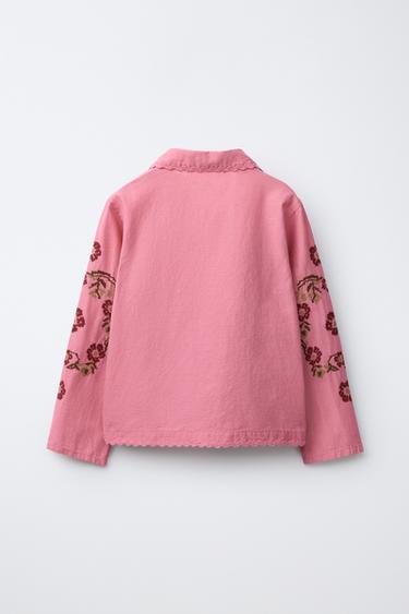 COTTON LINEN CROSS STITCH EMBROIDERED OVERSHIRT - Chalk pink by Zara - Image 1