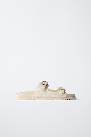 SANDALIA HEBILLAS EFECTO RAFIA - Blanco Crudo de Zara