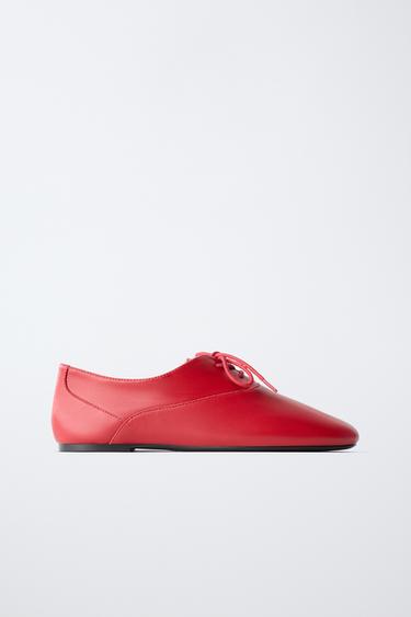 LEATHER DERBY SHOES WITH SLIM SOLE — Red 1