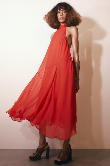VESTIDO HALTER ZW COLLECTION  - Coral fuerte de Zara