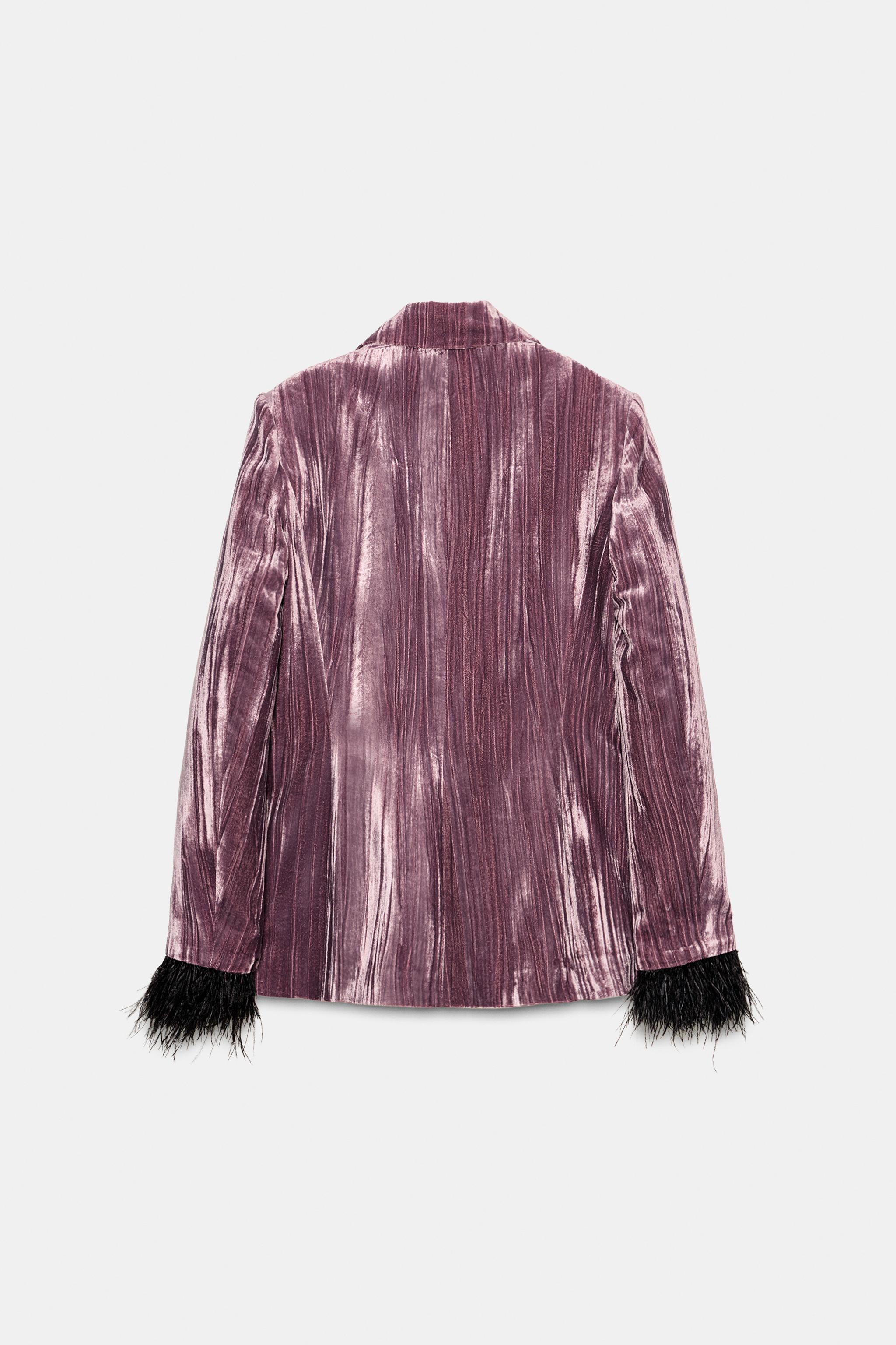 DOUBLE BREASTED VELVET BLAZER WITH FEATHERS