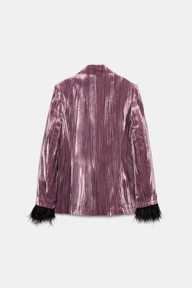 VESTE À BOUTONNAGE CROISÉ EN VELOUR ET PLUMES - Mauve de Zara - Image 7