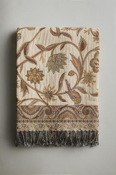 FLORAL JACQUARD THROW - Green / Blue by Zara - Image 5