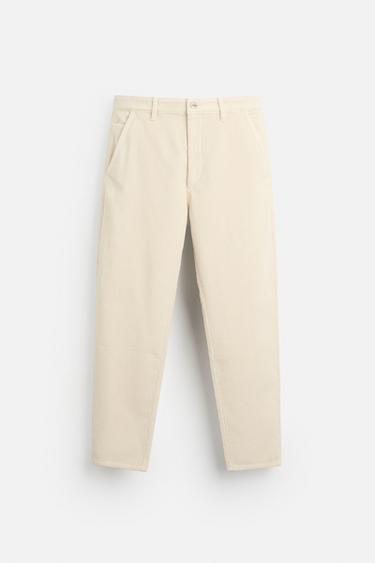 Zara TAPERED CORDUROY PANTS - Ecru